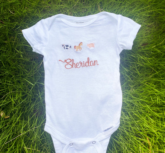 Farm Animals Monogramed Onesie